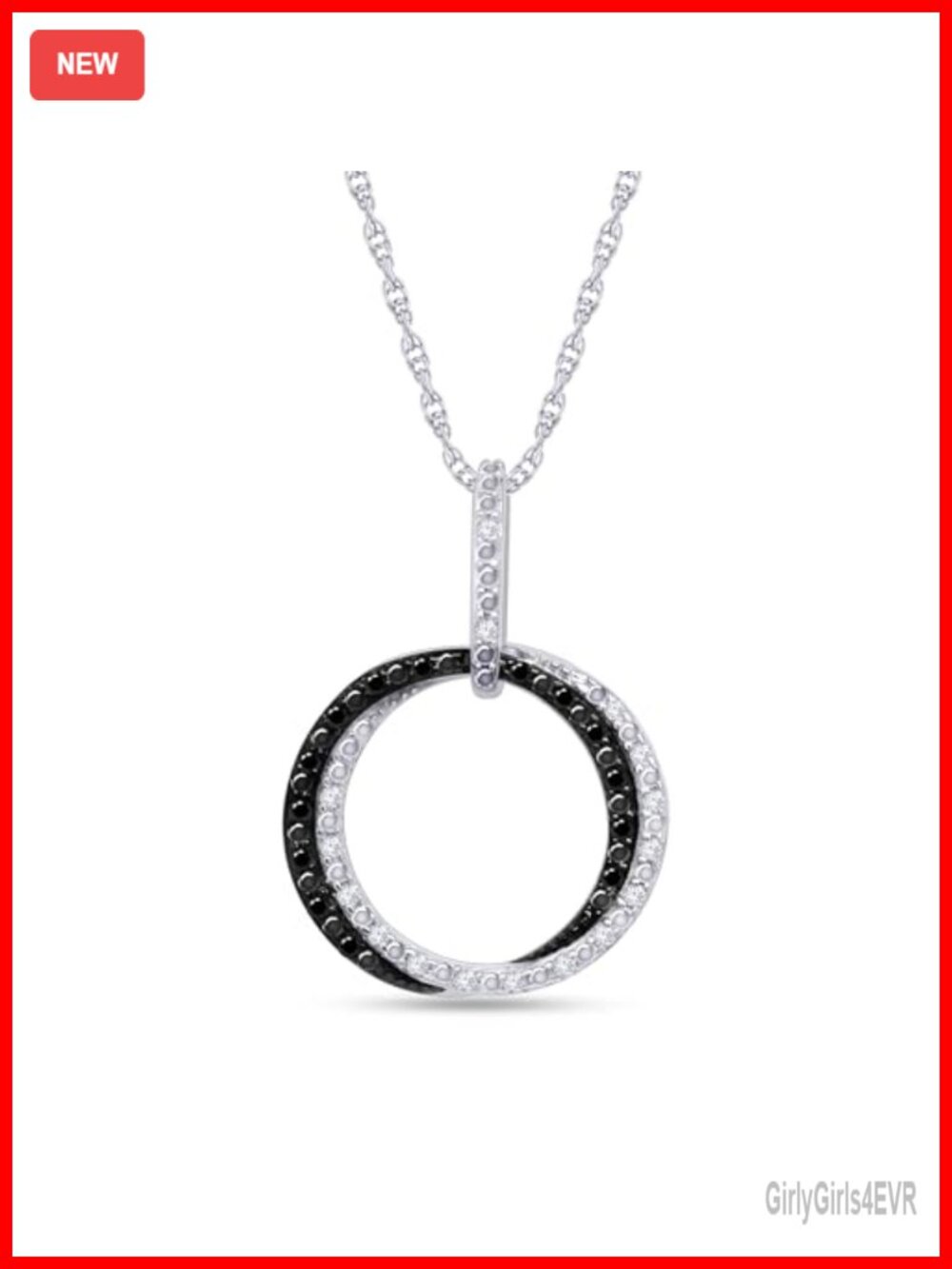 Interlocking Circle Pendant Necklace 14K White Gold Over Sterling Silver